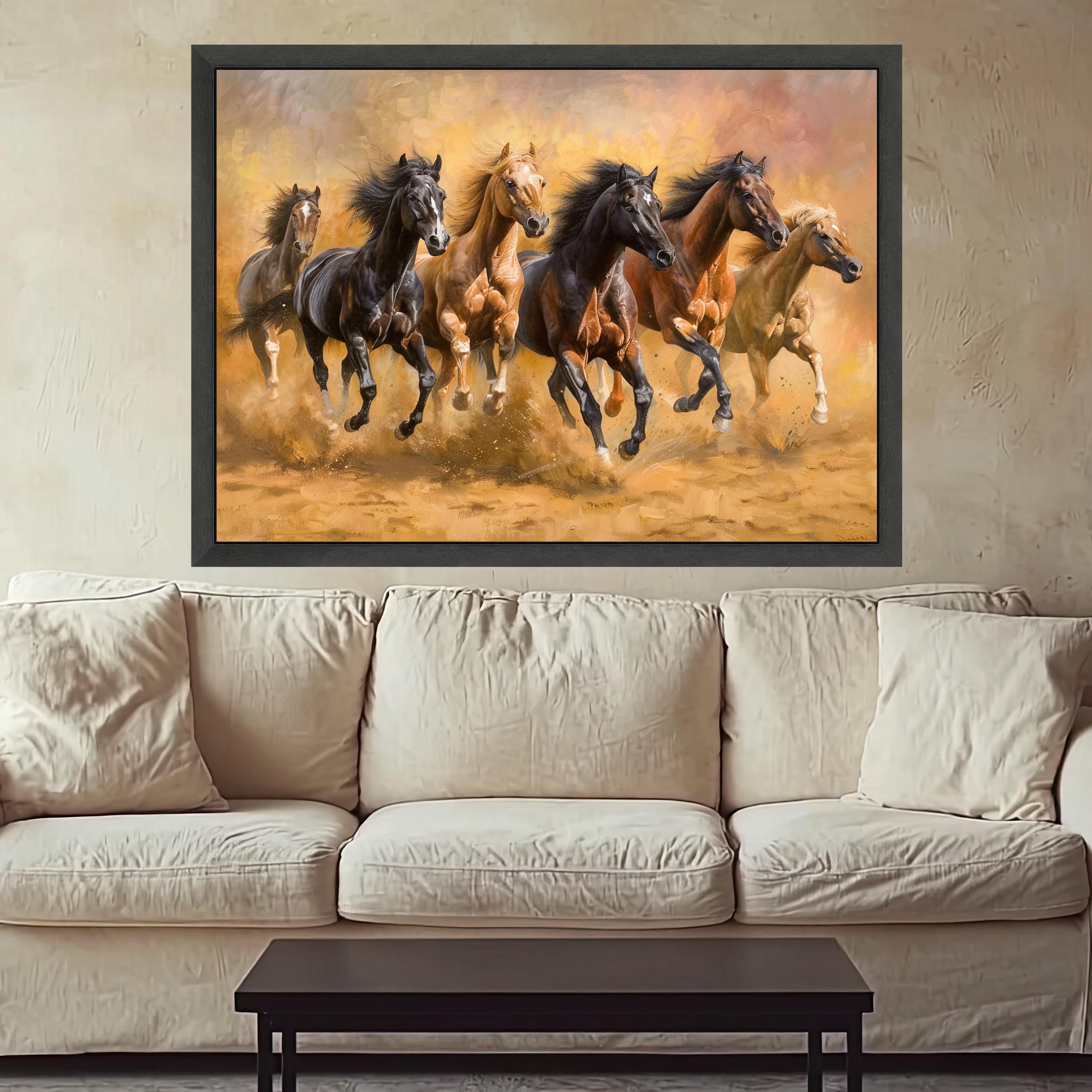 Wild Horses Running Canvas, Framed Animal Art, Galloping Horse Print, Rustic Wall Decoration