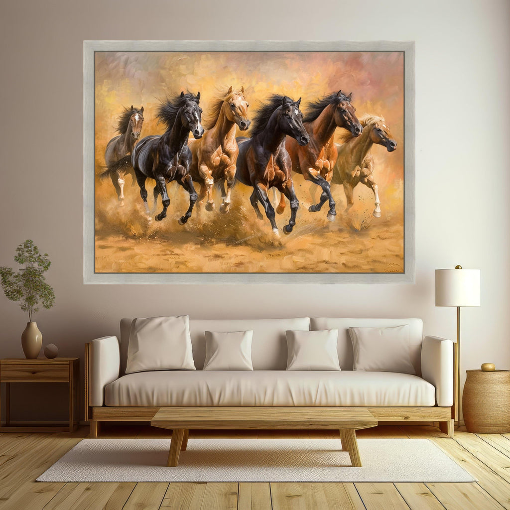 Wild Horses Running Canvas, Framed Animal Art, Galloping Horse Print, Rustic Wall Decoration