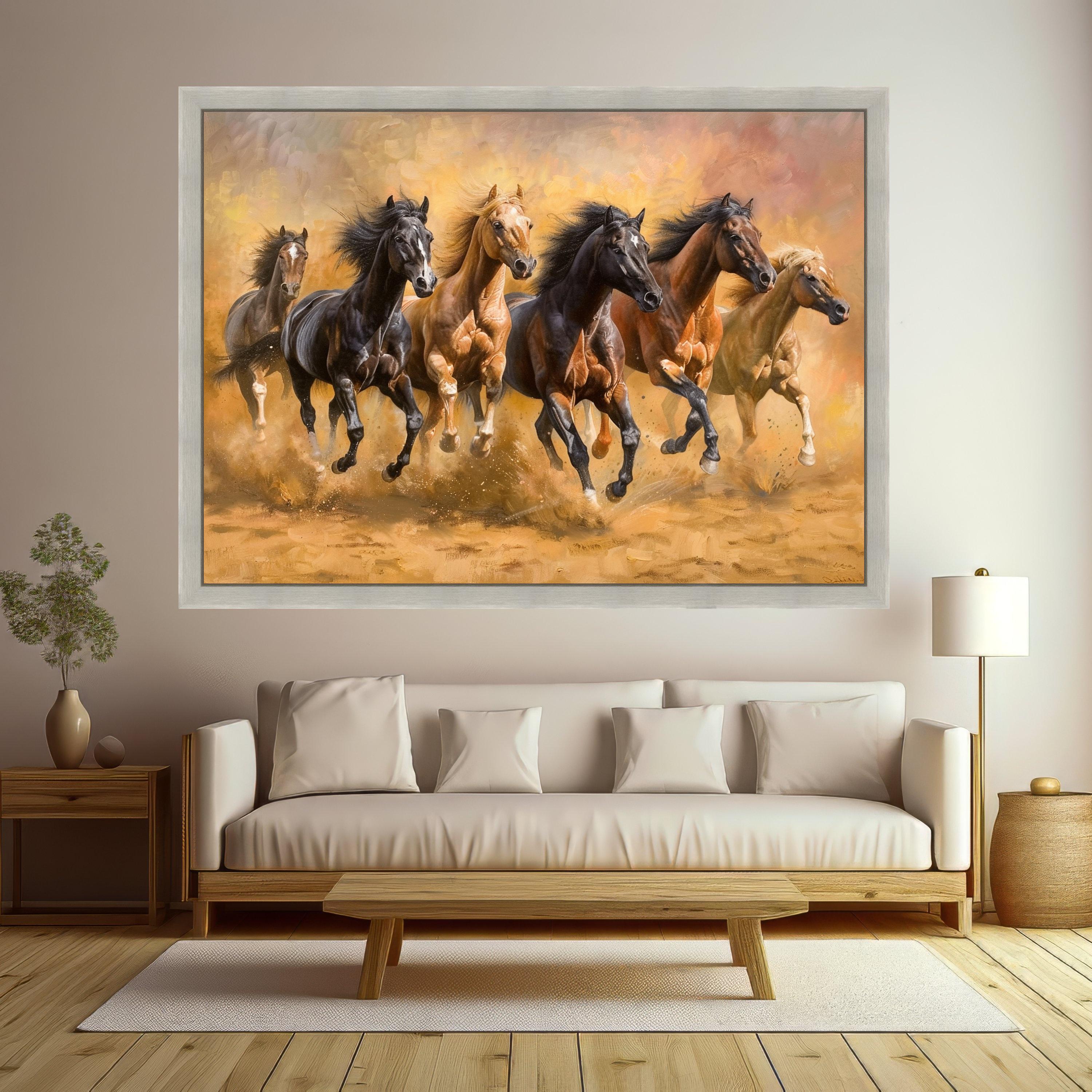 Wild Horses Running Canvas, Framed Animal Art, Galloping Horse Print, Rustic Wall Decoration