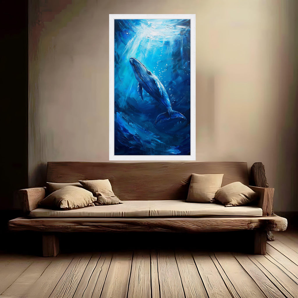 Majestic Blue Whale, Ocean Depths Canvas, Marine Life Wall Art, Sea Creature Print, Framed Ocean Decor