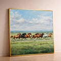 Galloping Horses Canvas, Wild Horse Print, Nature Landscape Art, Running Horse Wall Decor, Green Meadow Canvas