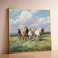 Running Horses Canvas, Nature Scene Wall Art, Framed Country Print, Pastoral Landscape Decor
