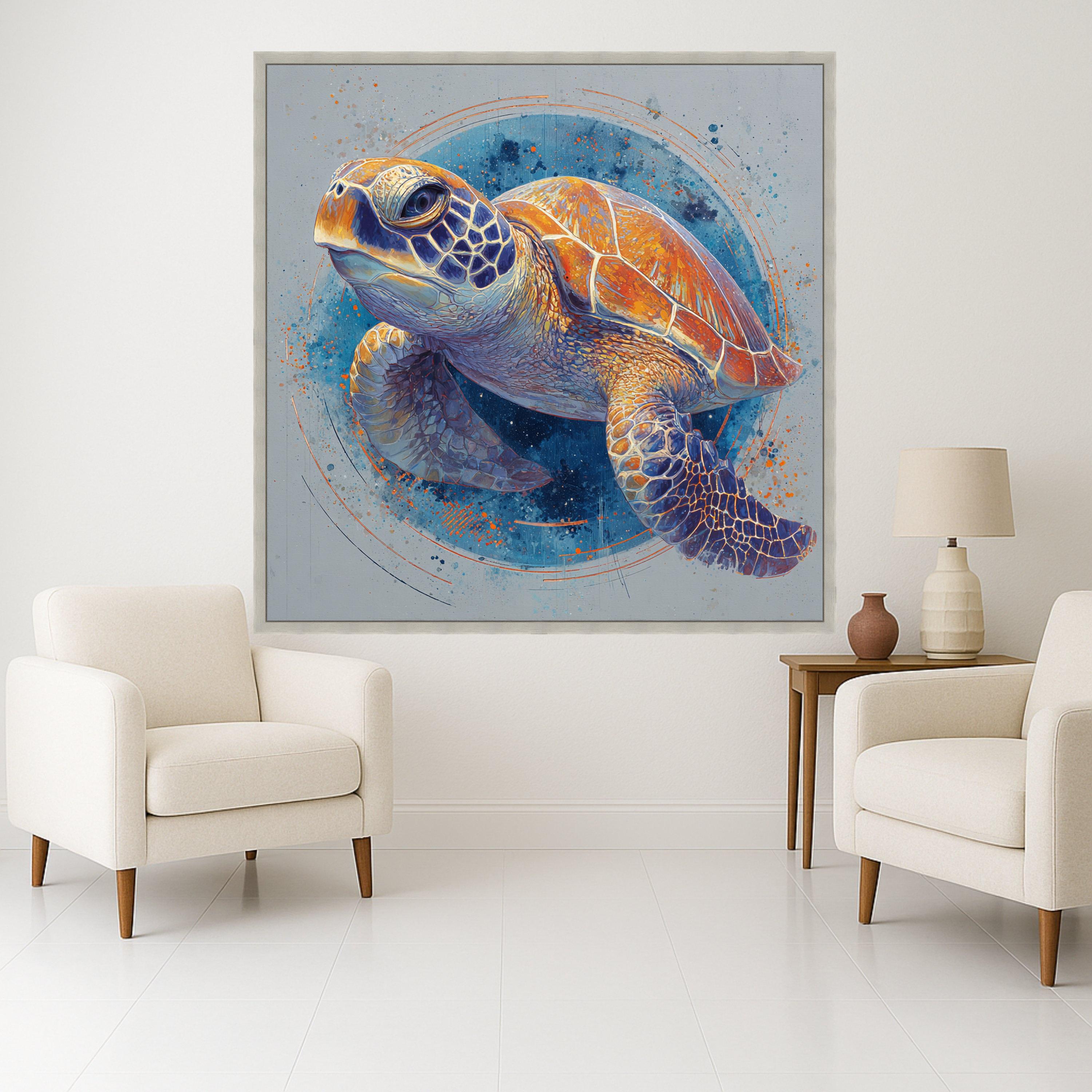 Vibrant Sea Turtle Canvas, Ocean Animal Art, Colorful Marine Wall Decor, Framed Nature Print