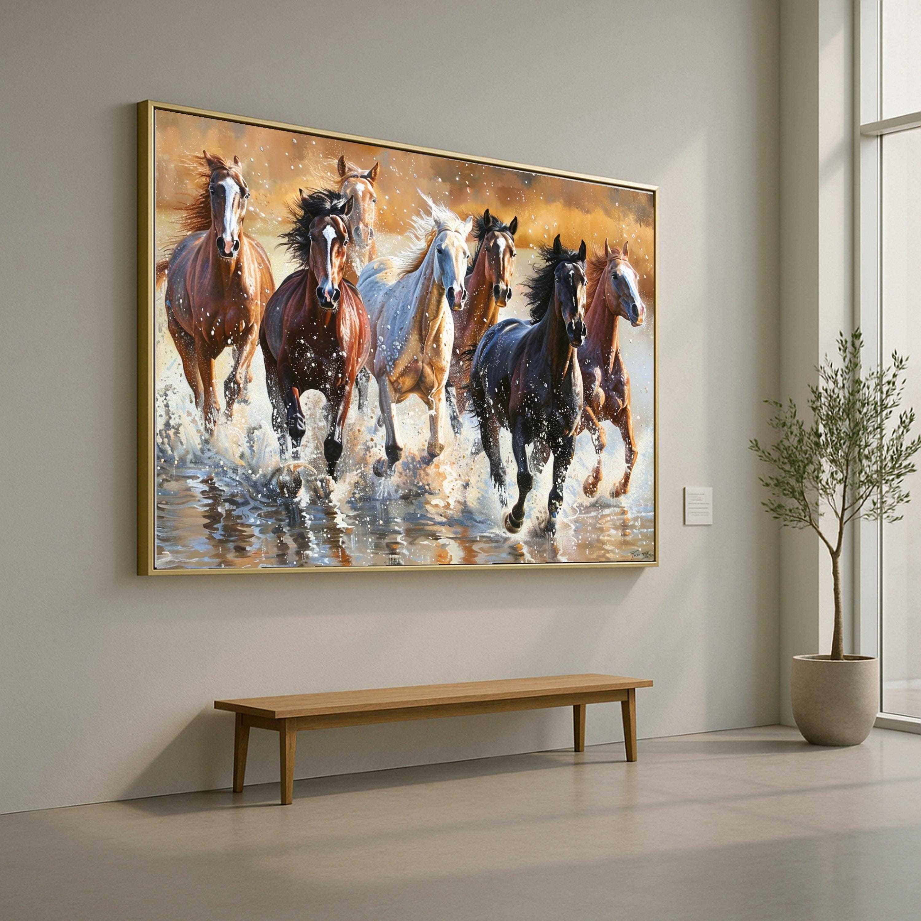 Galloping Horses Canvas, Running Wild Art, Animal Wall Decor, Nature Scene Print, Framed Horse Artwork