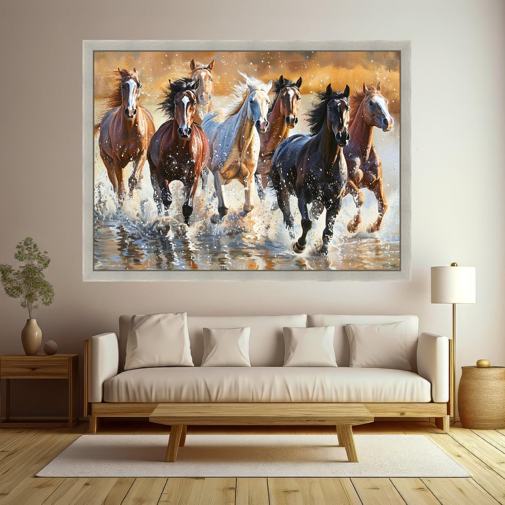 Galloping Horses Canvas, Running Wild Art, Animal Wall Decor, Nature Scene Print, Framed Horse Artwork