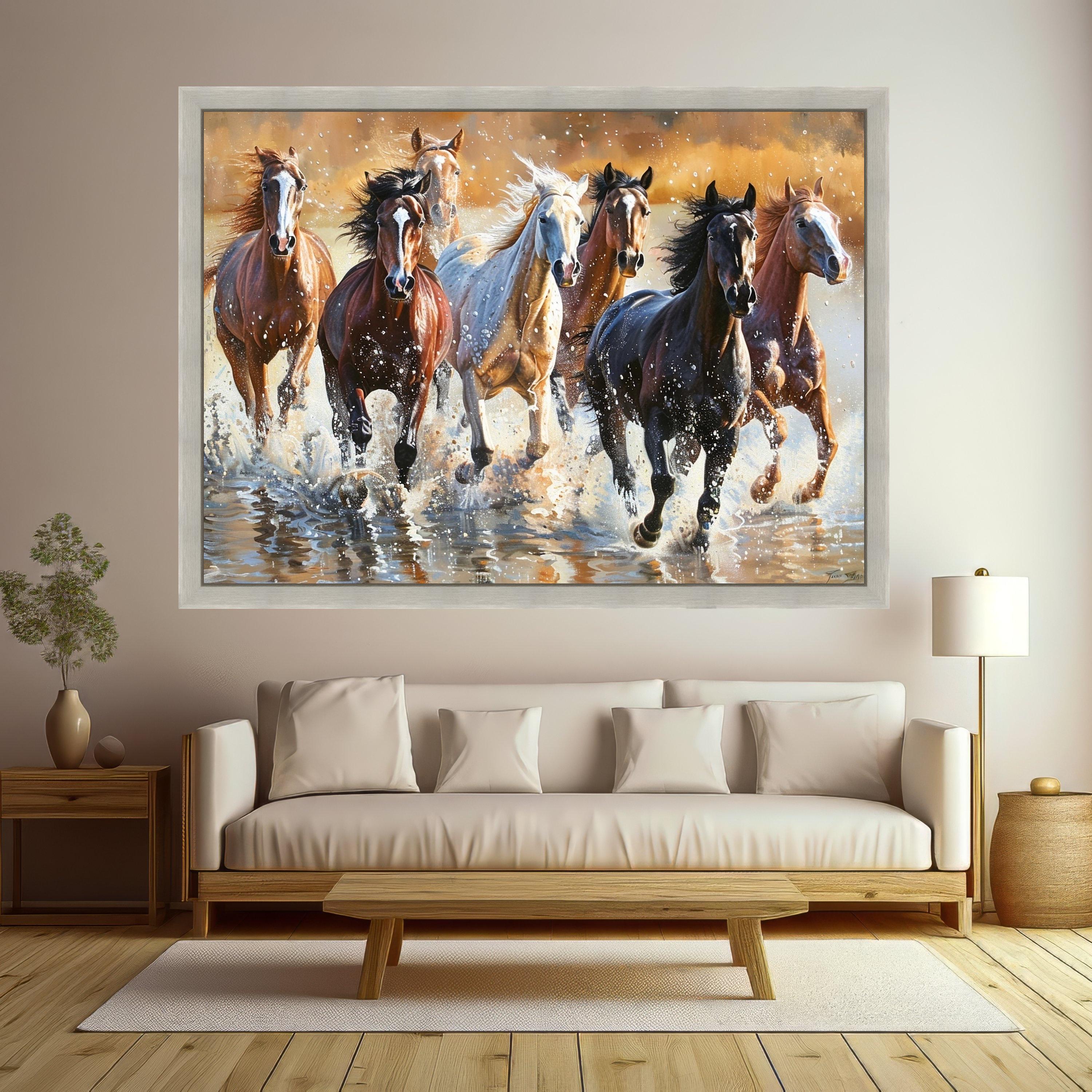 Galloping Horses Canvas, Running Wild Art, Animal Wall Decor, Nature Scene Print, Framed Horse Artwork