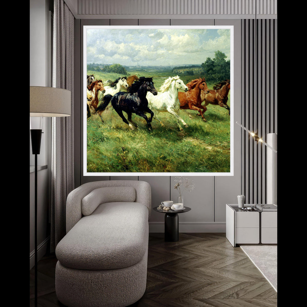 Galloping Horses Canvas, Wild Horse Print, Nature Landscape Art, Farm Animal Wall Decor, Framed Country Scene