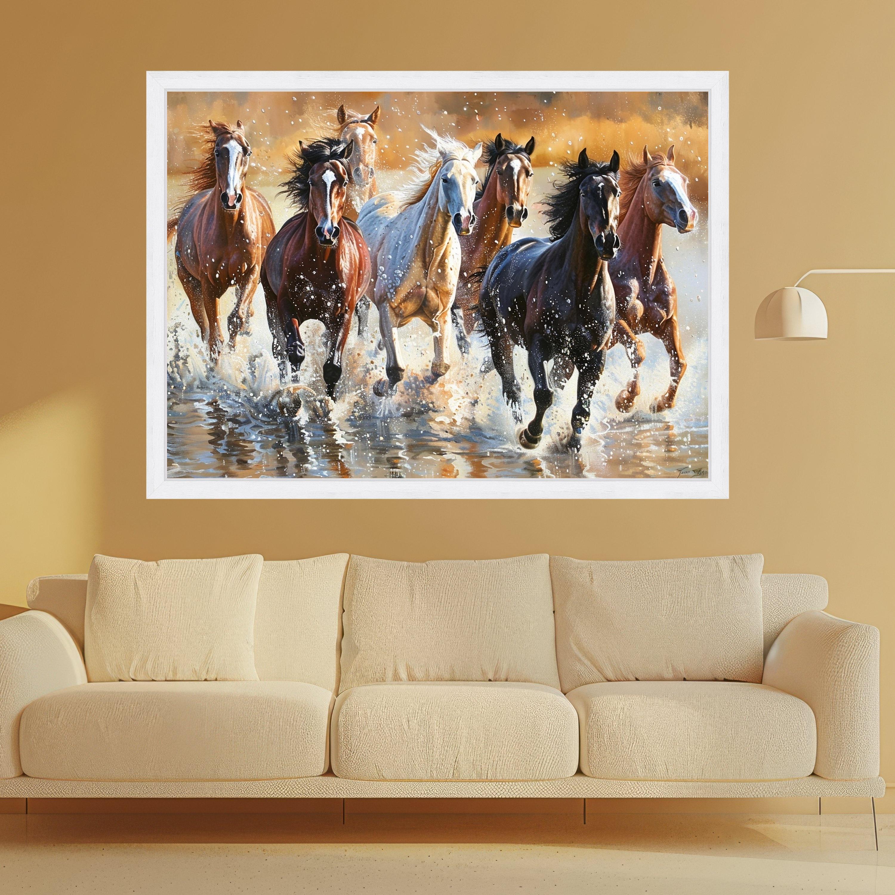 Galloping Horses Canvas, Running Wild Art, Animal Wall Decor, Nature Scene Print, Framed Horse Artwork