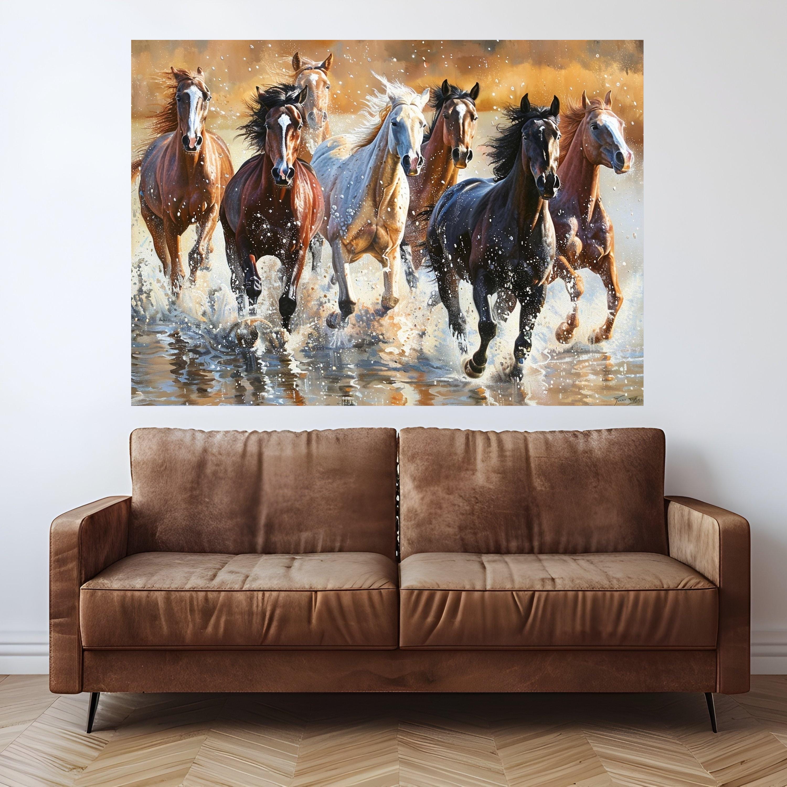 Galloping Horses Canvas, Running Wild Art, Animal Wall Decor, Nature Scene Print, Framed Horse Artwork