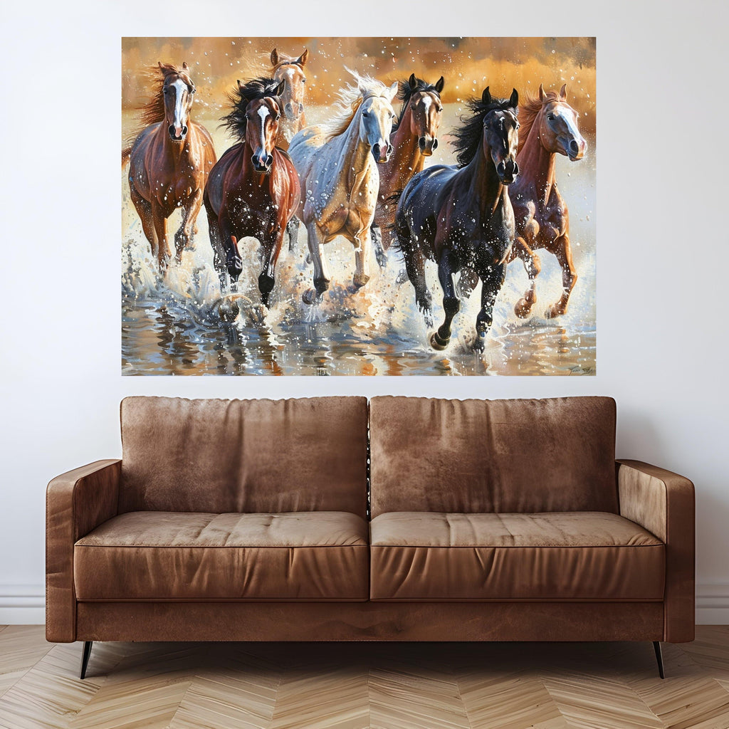 Galloping Horses Canvas, Running Wild Art, Animal Wall Decor, Nature Scene Print, Framed Horse Artwork