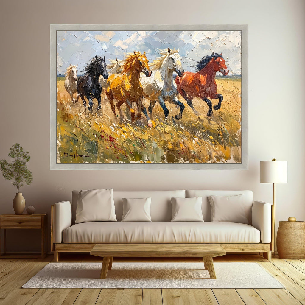 Running Horses Canvas, Wild Horse Print, Framed Animal Art, Nature Wall Decor