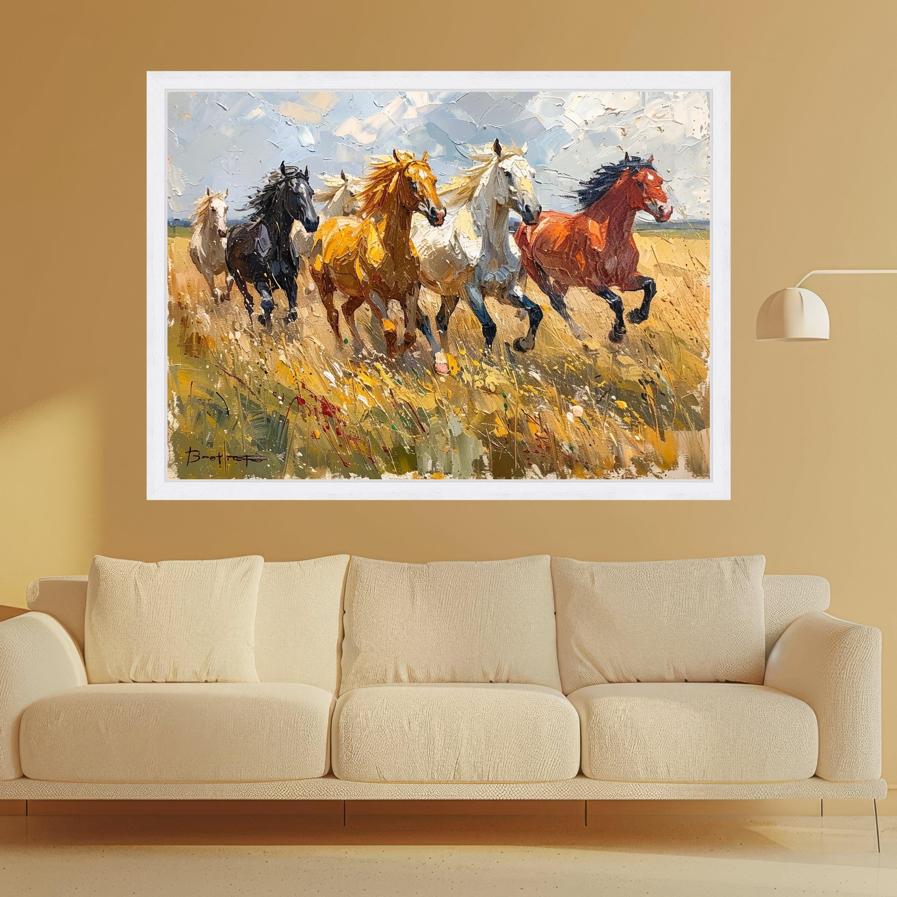 Running Horses Canvas, Wild Horse Print, Framed Animal Art, Nature Wall Decor
