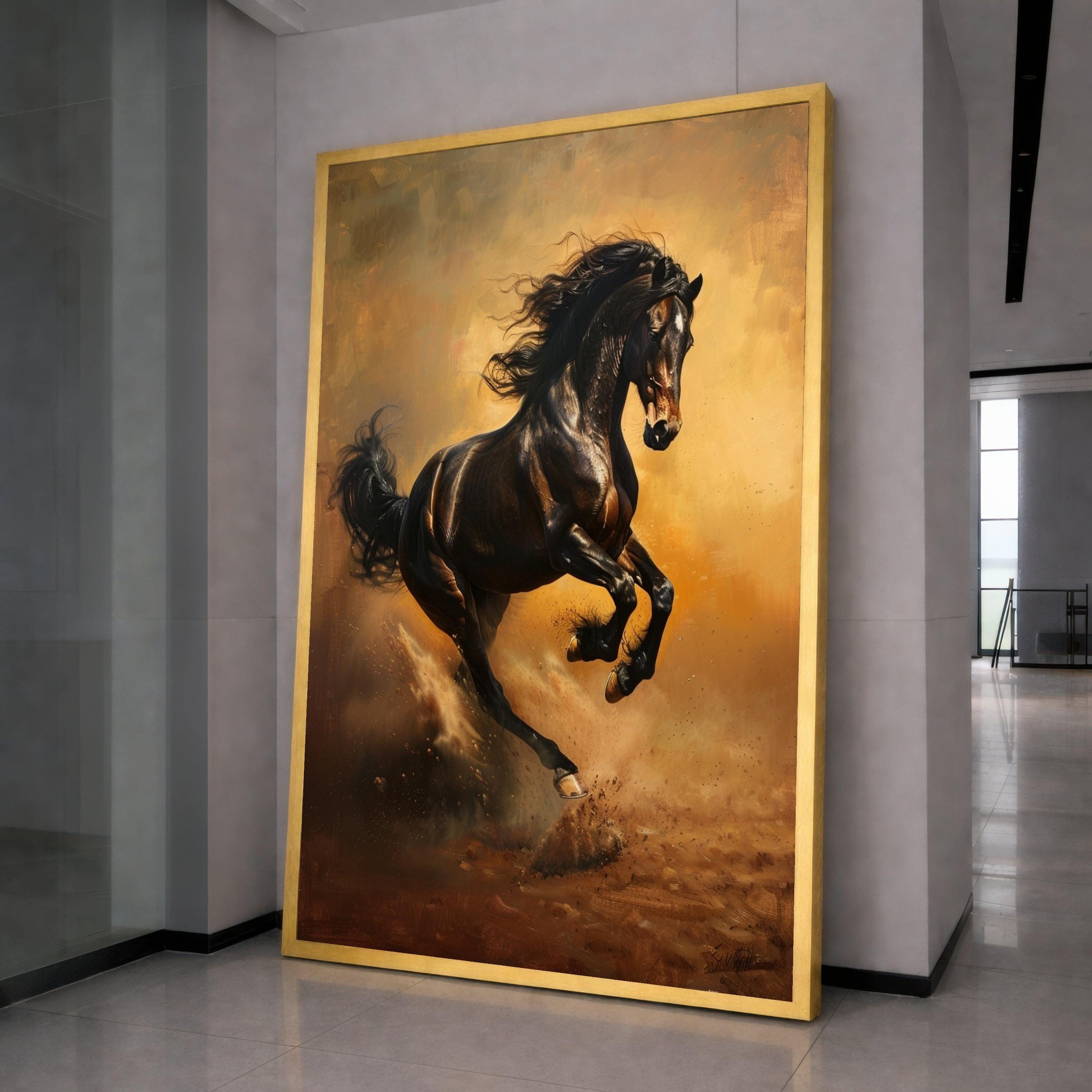 Majestic Black Stallion Running Canvas, Dynamic Horse Artwork, Wild Animal Wall Art, Equestrian Home Decor, Ready to Hang Canvas