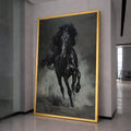 Majestic Black Stallion Running Canvas, Dark Horse Wall Art, Equestrian Home Decor, Powerful Animal Canvas, Motion Wall Art Design