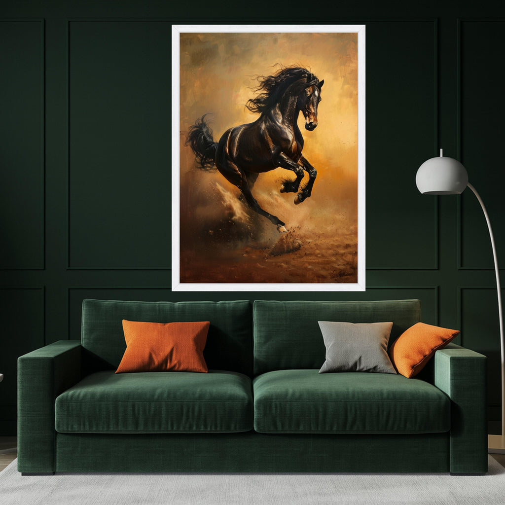 Majestic Black Stallion Running Canvas, Dynamic Horse Artwork, Wild Animal Wall Art, Equestrian Home Decor, Ready to Hang Canvas