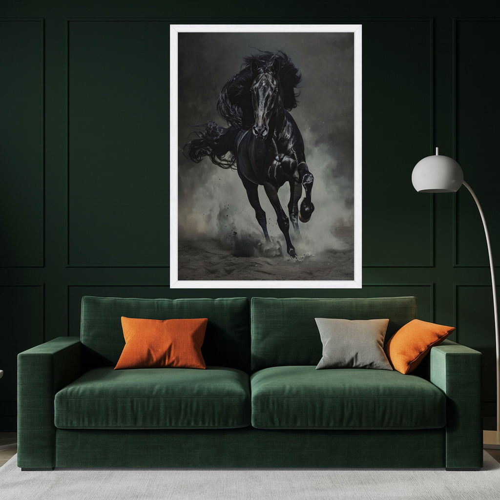 Majestic Black Stallion Running Canvas, Dark Horse Wall Art, Equestrian Home Decor, Powerful Animal Canvas, Motion Wall Art Design