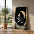 Surreal Whale with Sailboat Canvas, Moonlit Ocean Scene, Nautical Wall Art, Night Sea Adventure Canvas, Fantasy Marine Decor