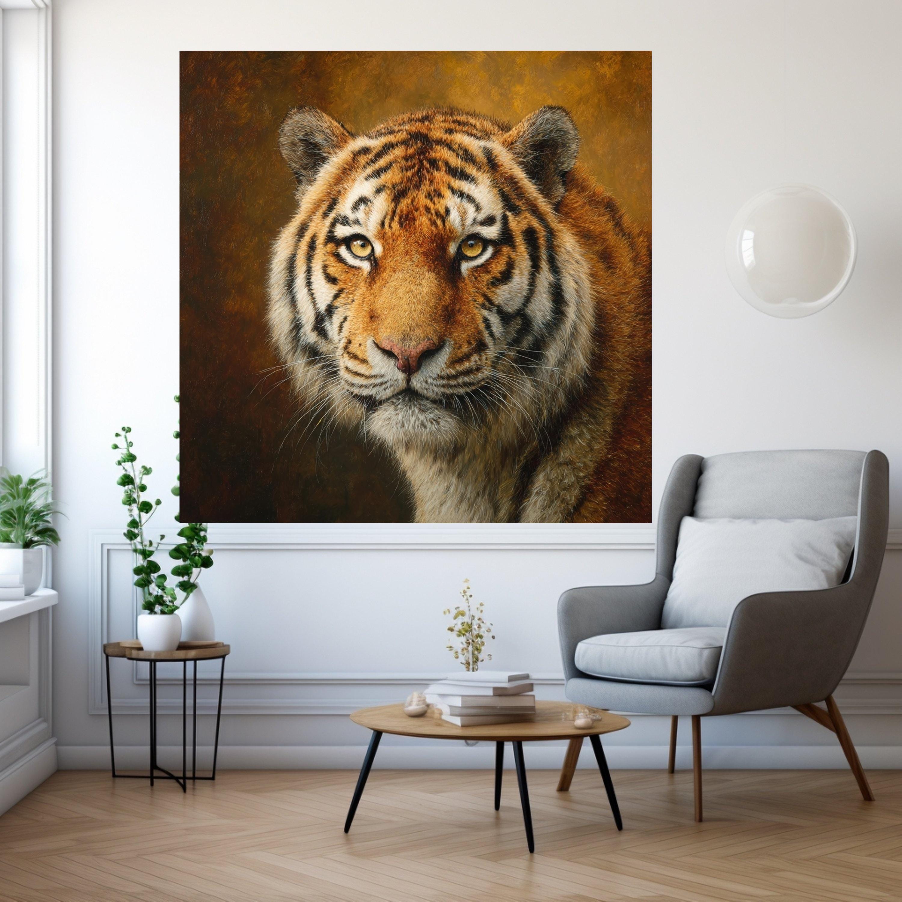 Majestic Tiger Close-Up Canvas, Wildlife Animal Portrait Wall Art, Realistic Tiger Face Canvas, Nature Home Decoration, Bold Animal Print