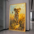 Curious Lion Cub Canvas Wall Art, Wildlife Animal Painting, Safari Nursery Decor, African Nature Canvas, Kids Room Wall Hanging
