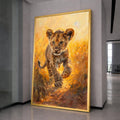 Playful Lion Cub Canvas, Wild Animal Portrait, Safari Nursery Wall Art, Golden Sunset Animal Canvas, Kids Room Decoration