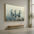 Majestic White Horses Running Canvas, Misty Morning Landscape Wall Art, Equestrian Nature Scene, Farm Animal Decorative Canvas