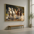 Galloping Horses Canvas Wall Art, Running Wild Horses, Nature Animal Canvas, Water Splashing Art, Equestrian Home Decor