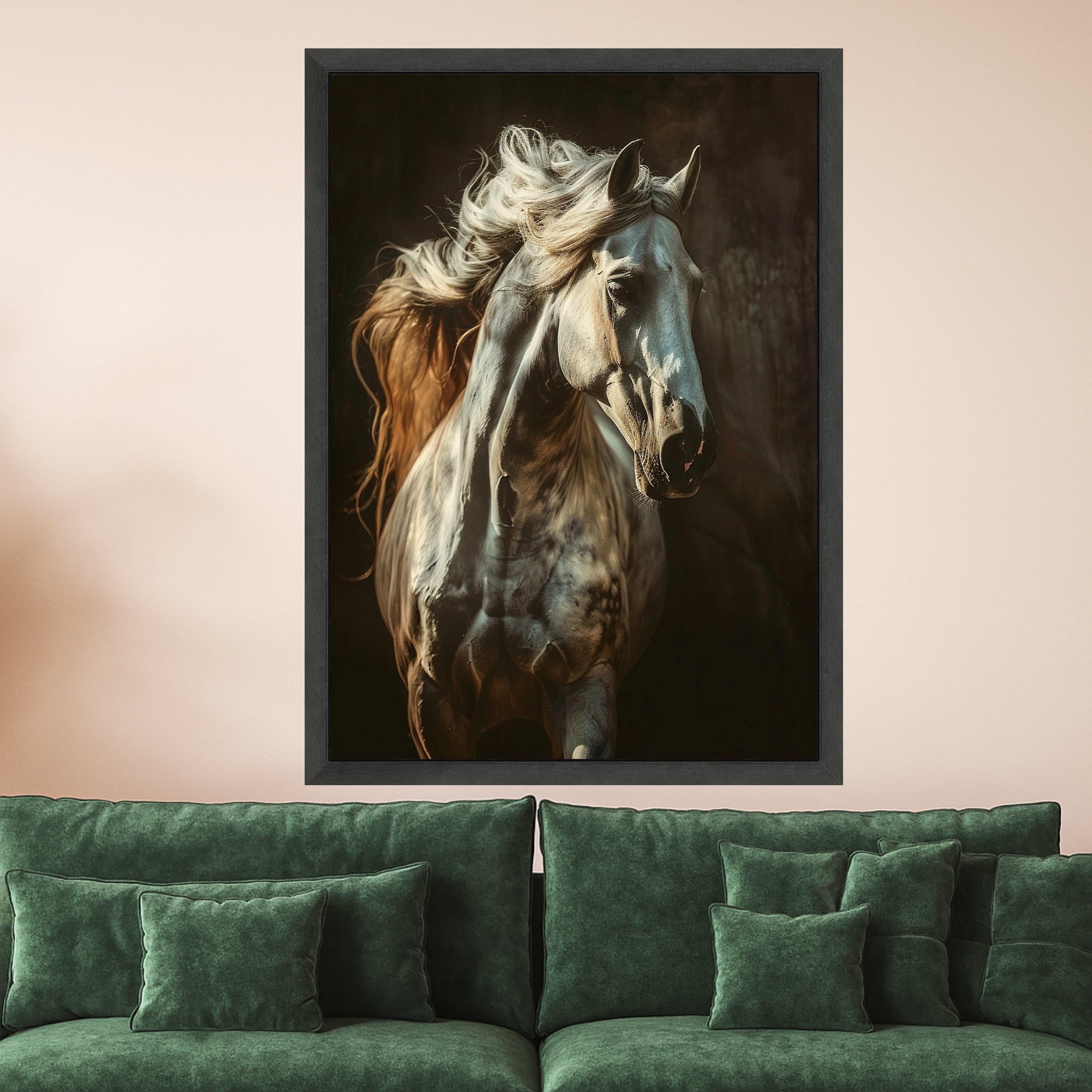 Majestic White Horse Canvas, Running Horse Wall Art, Equestrian Home Decor, Animal Portrait Canvas, Dynamic Movement Artwork