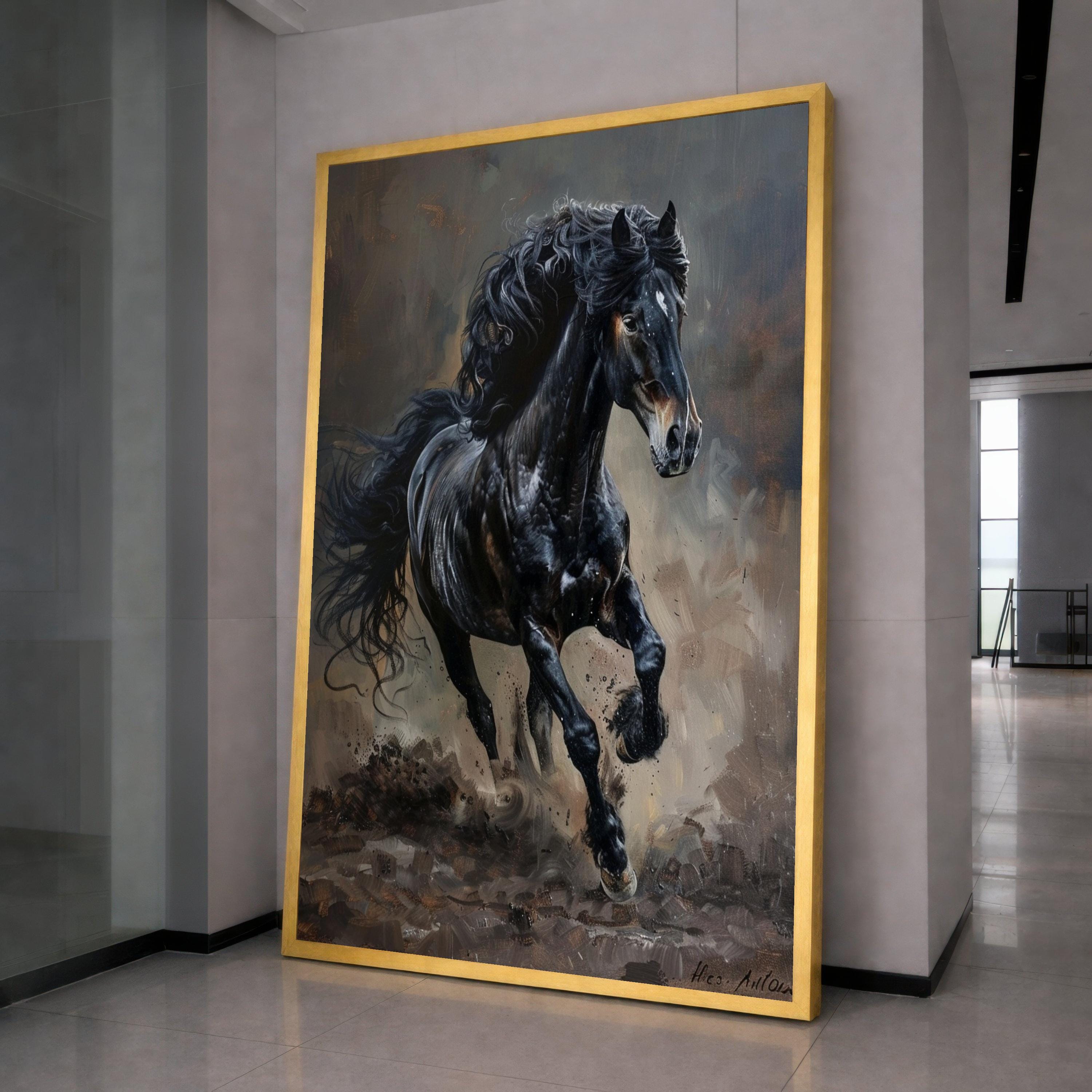Black Horse Art Canvas Print Wall Art, Running Stallion Print, Majestic Horse Wall Decor, Animal Canvas Ready to Hang