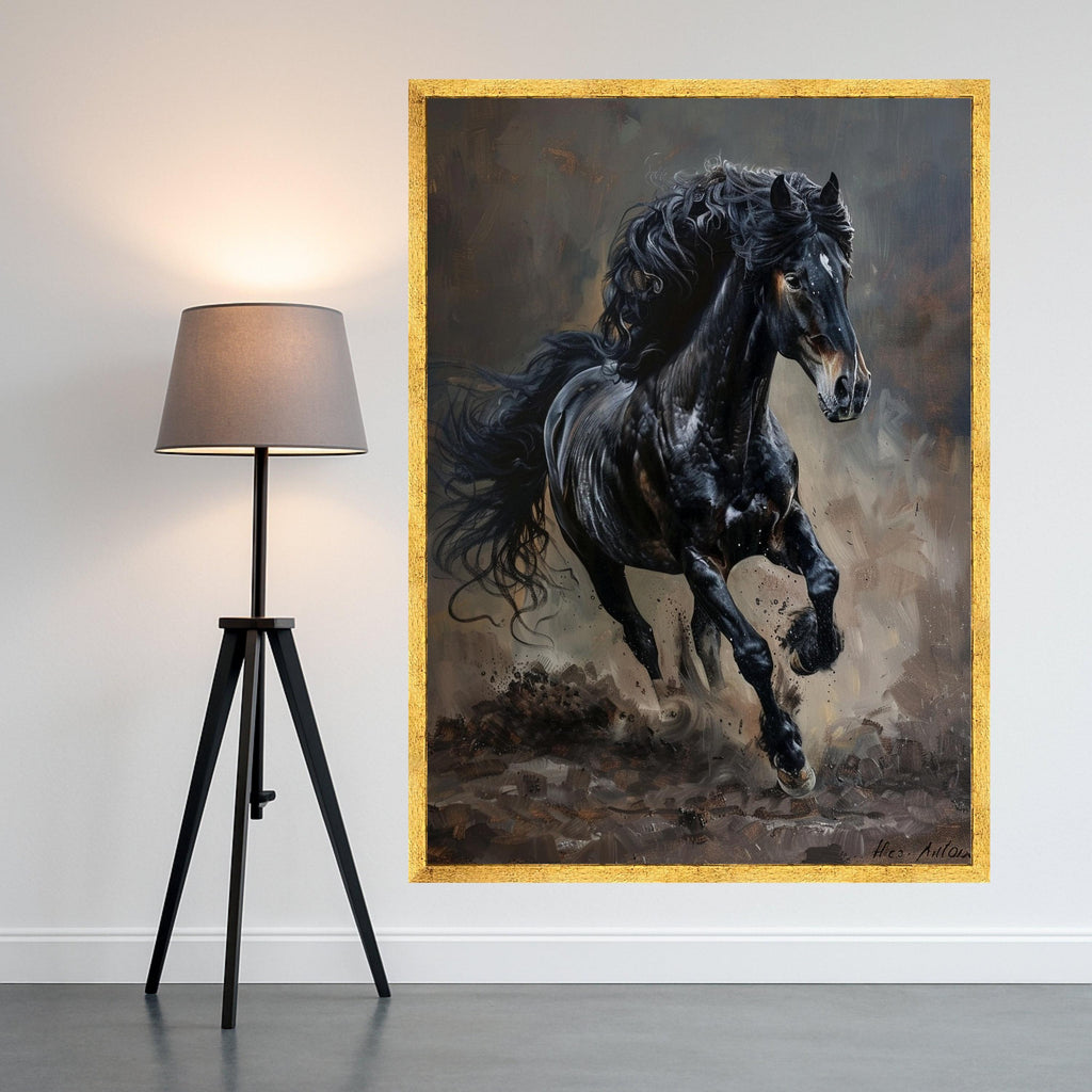 Black Horse Art Canvas Print Wall Art, Running Stallion Print, Majestic Horse Wall Decor, Animal Canvas Ready to Hang