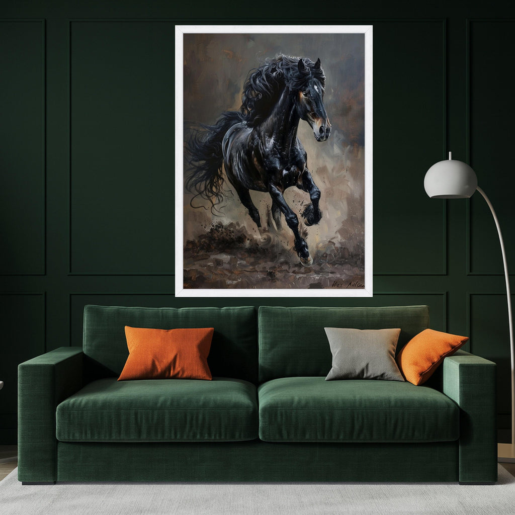 Black Horse Art Canvas Print Wall Art, Running Stallion Print, Majestic Horse Wall Decor, Animal Canvas Ready to Hang
