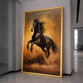 Majestic Black Stallion Canvas, Galloping Horse Wall Art, Wild Animal Decor, Equestrian Canvas Print, Rustic Home Decoration