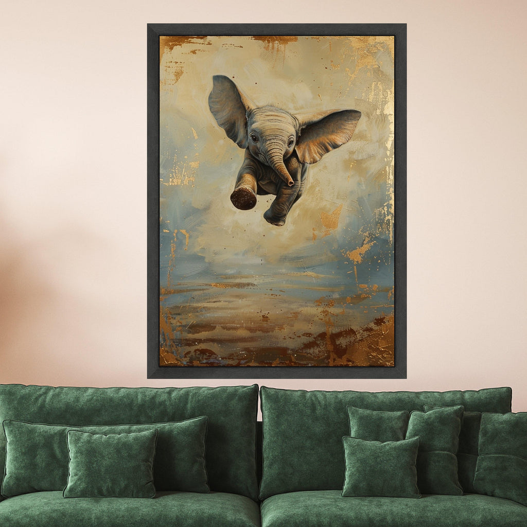 Playful Baby Elephant Canvas Wall Art, Animal Nursery Decor, Wildlife Canvas Painting, Cute Elephant Print, Kids Room Wall Decoration