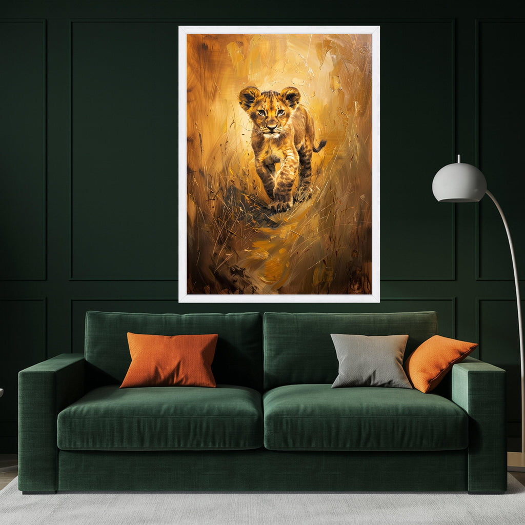 Young Lion Cub Canvas Wall Art, Wildlife Safari Animal Painting, Nature Scene Canvas, African Wildlife Decor, Ready to Hang Wall Decoration