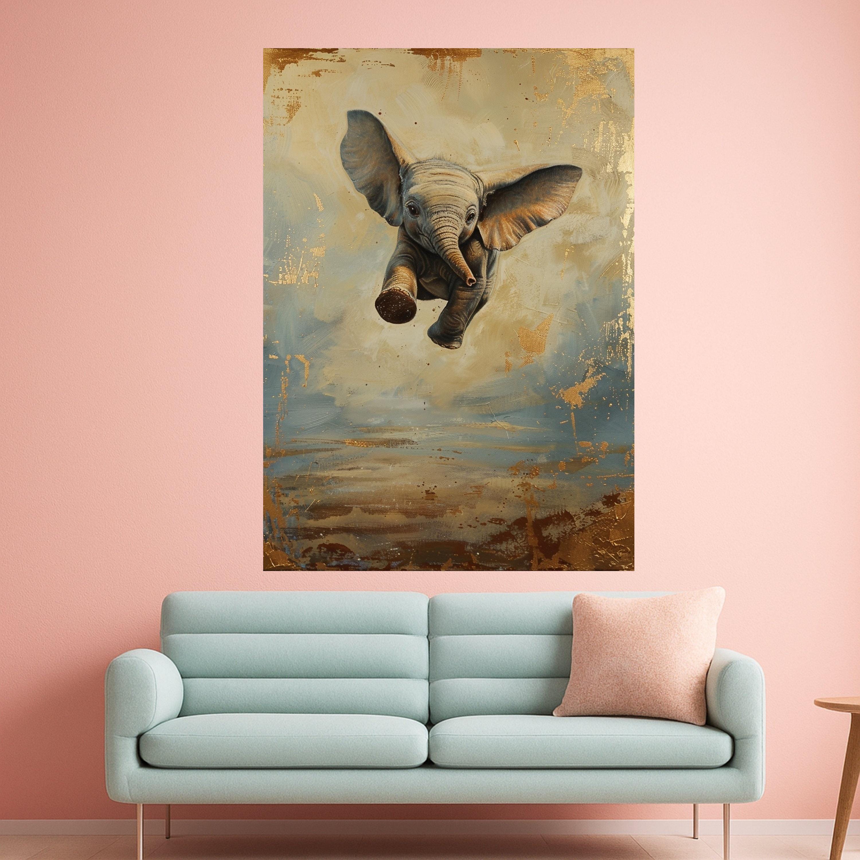 Playful Baby Elephant Canvas Wall Art, Animal Nursery Decor, Wildlife Canvas Painting, Cute Elephant Print, Kids Room Wall Decoration