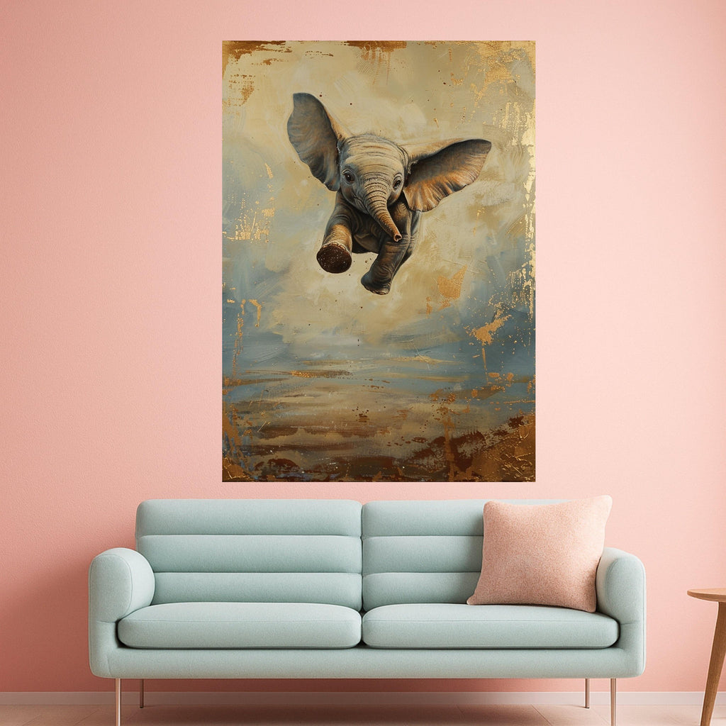 Playful Baby Elephant Canvas Wall Art, Animal Nursery Decor, Wildlife Canvas Painting, Cute Elephant Print, Kids Room Wall Decoration