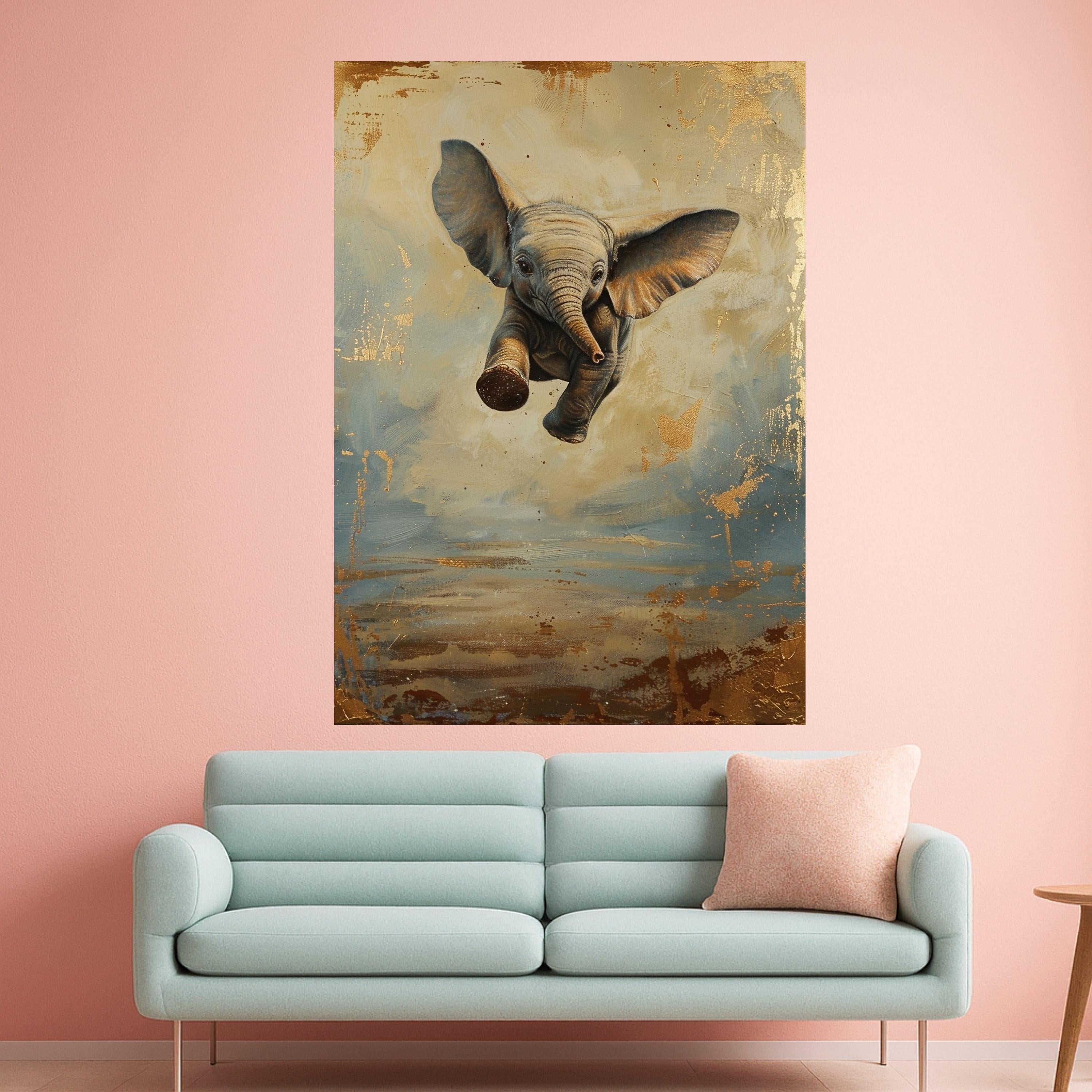 Playful Baby Elephant Canvas Wall Art, Animal Nursery Decor, Wildlife Canvas Painting, Cute Elephant Print, Kids Room Wall Decoration