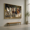 Galloping Horses Canvas Wall Art, Running Horses Water Splash, Wild Horse Herd Canvas, Nature Animal Wall Decor, Dynamic Equestrian Scene