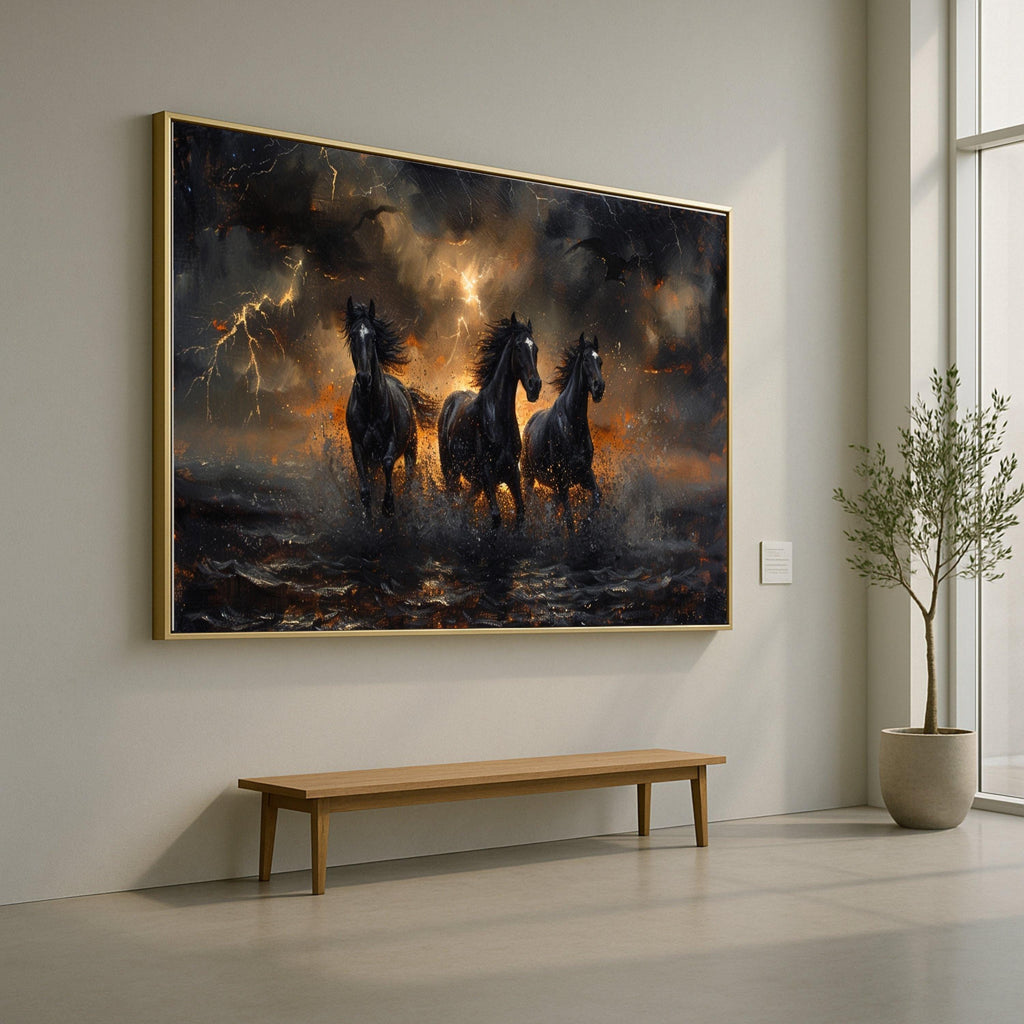 Dark Horse Art Canvas Wall Art Print Storm Running Horses Art Canvas Print Dramatic Lightning Wall Art Print Gothic Decor