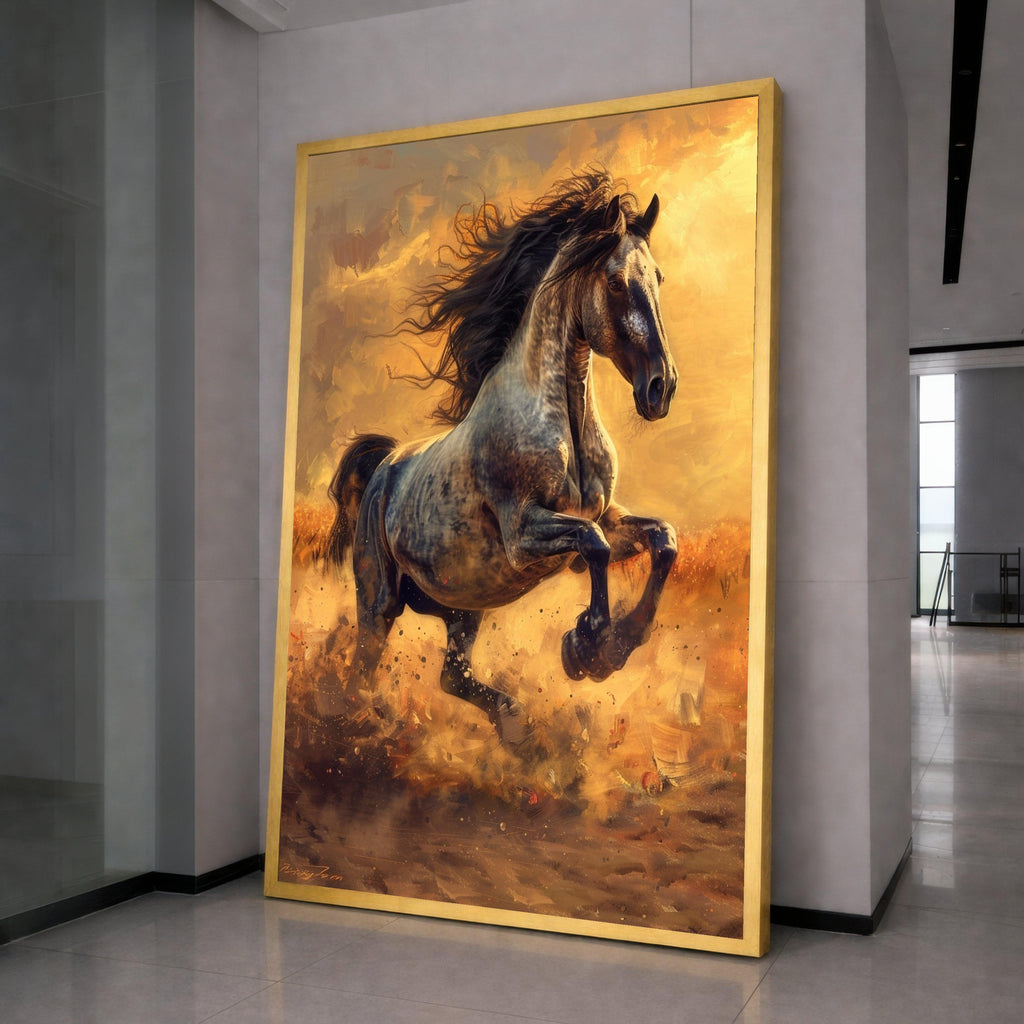 Majestic Running Horse Canvas, Wild Stallion Wall Art, Nature Animal Canvas, Equestrian Home Decor, Dynamic Horse Painting