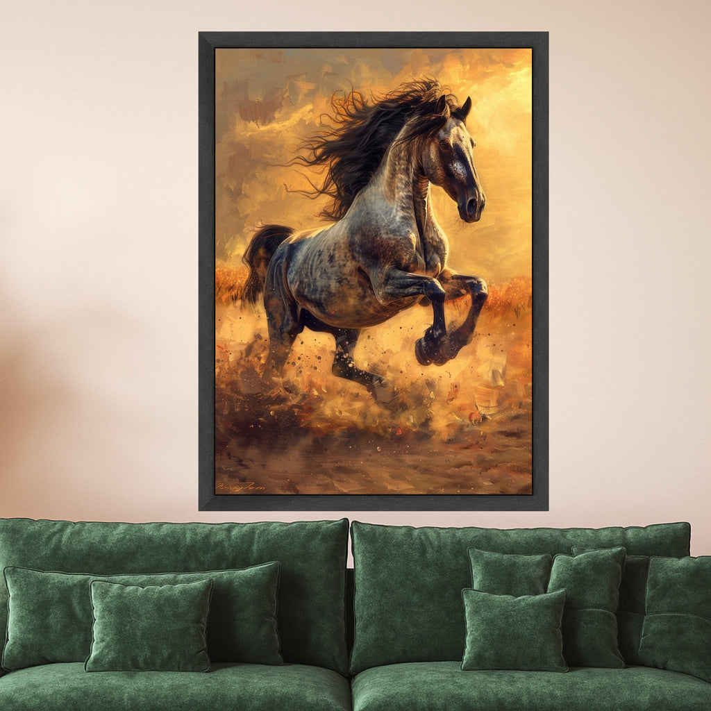 Majestic Running Horse Canvas, Wild Stallion Wall Art, Nature Animal Canvas, Equestrian Home Decor, Dynamic Horse Painting