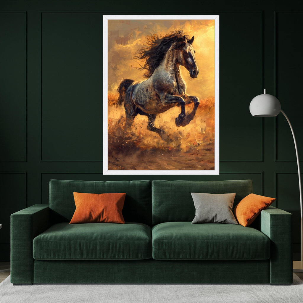 Majestic Running Horse Canvas, Wild Stallion Wall Art, Nature Animal Canvas, Equestrian Home Decor, Dynamic Horse Painting