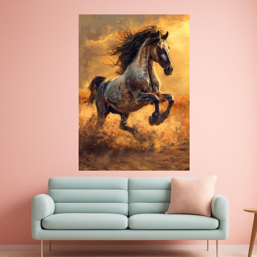 Majestic Running Horse Canvas, Wild Stallion Wall Art, Nature Animal Canvas, Equestrian Home Decor, Dynamic Horse Painting