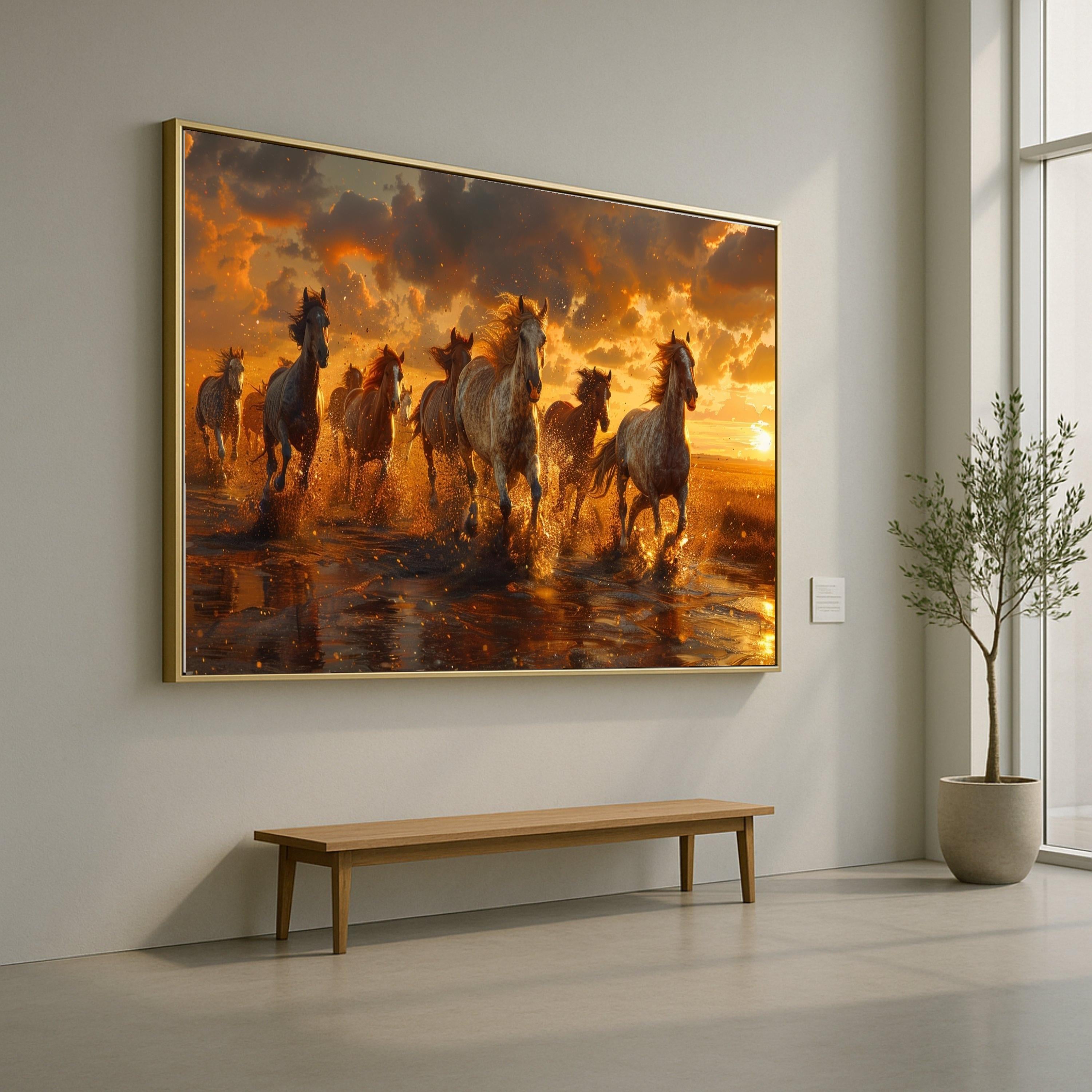 Galloping Horses at Sunset, Wild Horses Canvas Wall Art, Nature Landscape Canvas, Dynamic Animal Scene, Rustic Home Decoration
