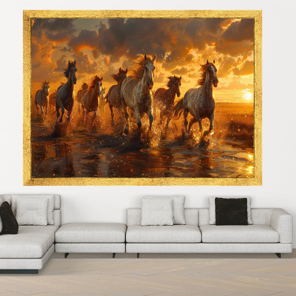 Galloping Horses at Sunset, Wild Horses Canvas Wall Art, Nature Landscape Canvas, Dynamic Animal Scene, Rustic Home Decoration