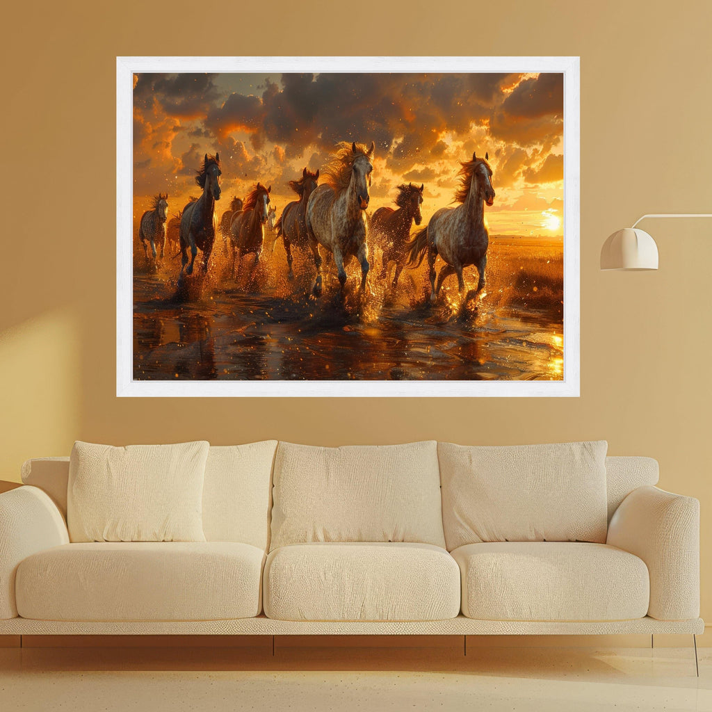 Galloping Horses at Sunset, Wild Horses Canvas Wall Art, Nature Landscape Canvas, Dynamic Animal Scene, Rustic Home Decoration