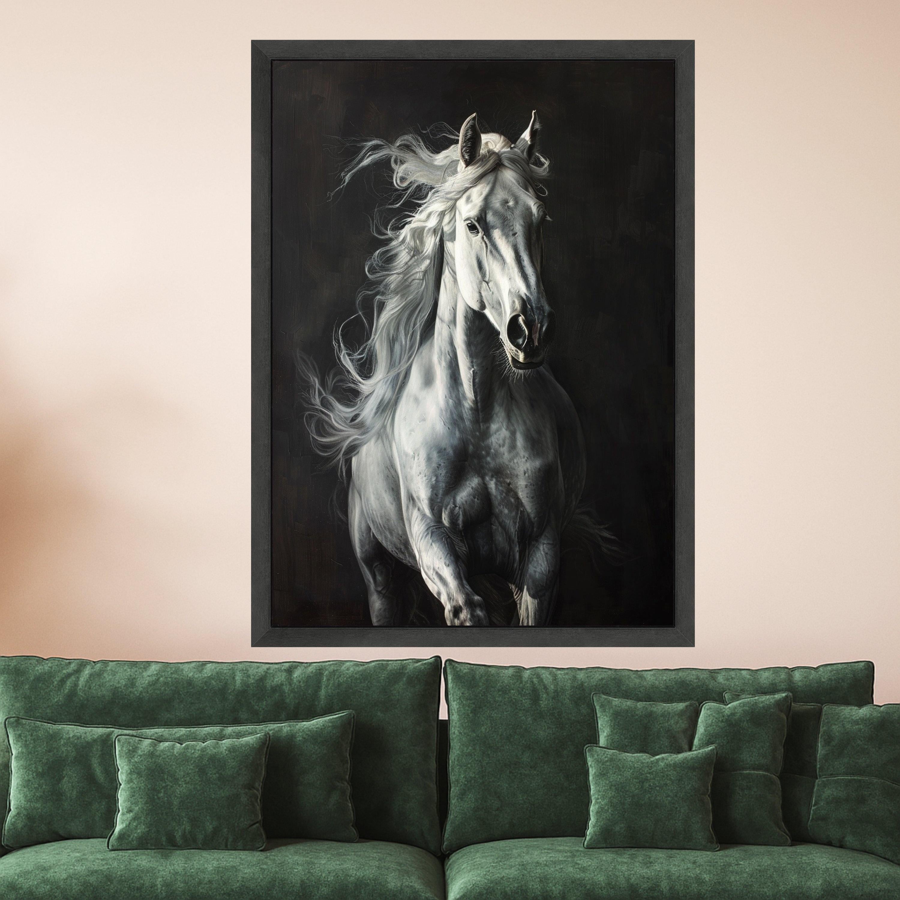 Majestic White Horse Canvas Wall Art, Running Stallion Artwork, Equestrian Animal Decor, Dynamic Horse Portrait Canvas, Ready to Hang