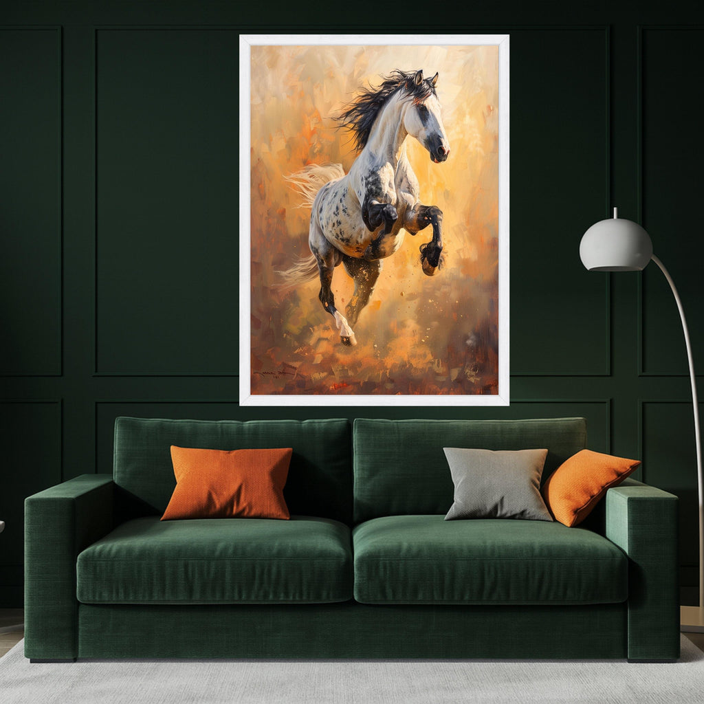 Majestic Running Appaloosa Horse Canvas, Dynamic Animal Wall Art, Equestrian Decor, Bold Living Room Canvas, Energetic Nature Artwork
