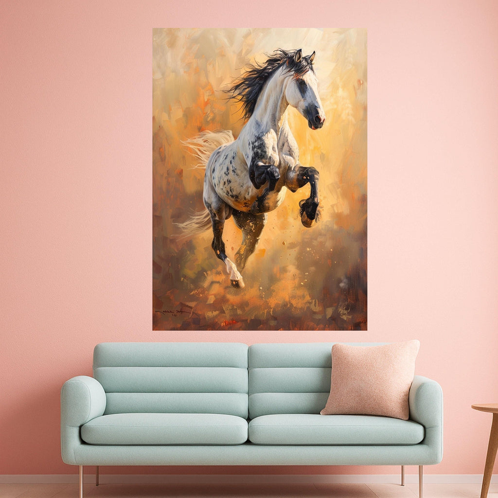 Majestic Running Appaloosa Horse Canvas, Dynamic Animal Wall Art, Equestrian Decor, Bold Living Room Canvas, Energetic Nature Artwork