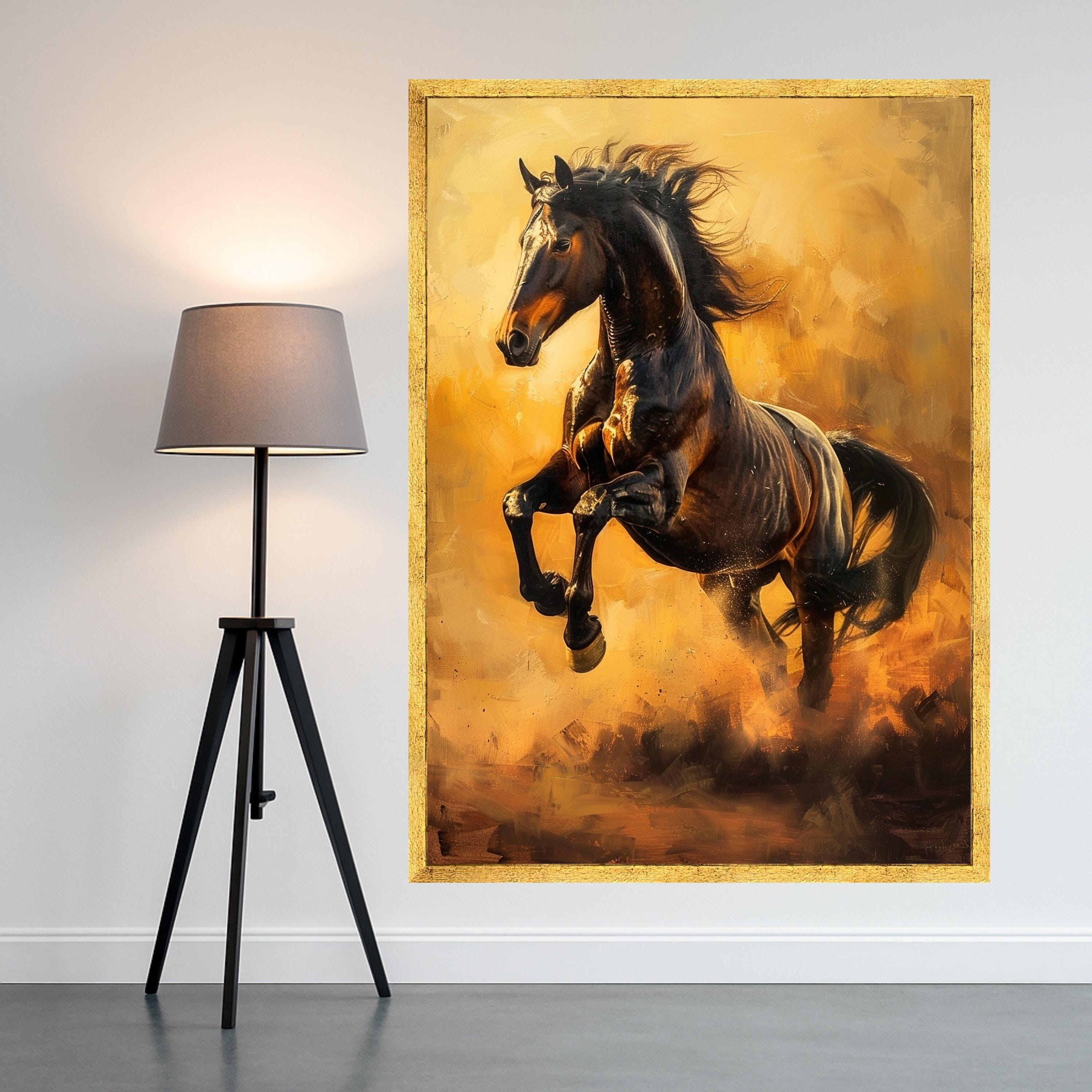 Majestic Black Stallion Running Canvas, Dynamic Horse Wall Art, Equestrian Home Decoration, Powerful Animal Canvas Print