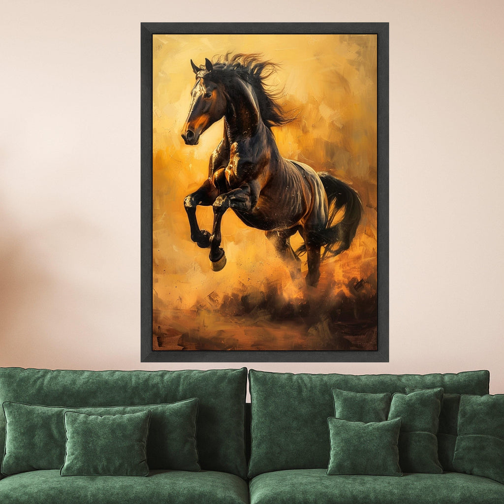 Majestic Black Stallion Running Canvas, Dynamic Horse Wall Art, Equestrian Home Decoration, Powerful Animal Canvas Print